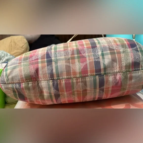 Coach Poppy Multicolor Madras Plaid Glam Shoulder Bag W/ Matching Wallet - Picture 13 of 16